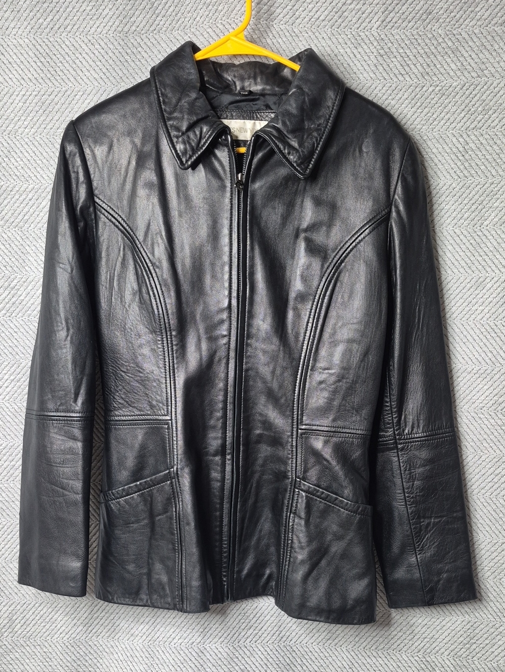 EUC Genuine Leather Classic Tailored Zip Jacket Jones New York Black Women's S